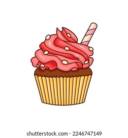 Muffin, ilustración vectorial con crema, muffin aislado, sobre fondo blanco