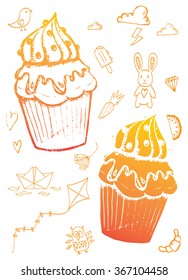 Muffins cakes sweet and doodle stuff objects