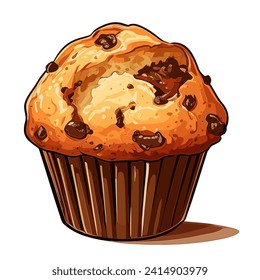 Muffins with chocolate topping. Isolated vector illustration on a white background