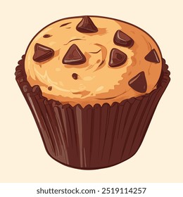 Muffins com cobertura de chocolate. Ilustração isolada de vetor em fundo bege, claro