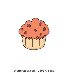 Muffins con trozos de chocolate. Ilustración vectorial.