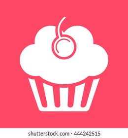 Muffins or Cupcake white icon on magenta color background. Eps-10.