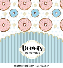 Muffins and donuts colorful cards Fashionable confectionery texture with different colors strips of the stroke, background.