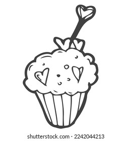 Muffins drawn line is not white. Sketch of food. Cake, cupcake