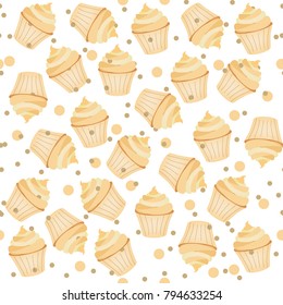 muffins flat design pattern isolated on white background. Vector illustration of bakery goods for poster label and menu bakery shop.