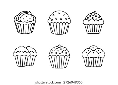 Ilustración vectorial de arte de línea de icono de muffins aislada