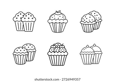 ícone muffins arte de linha ilustração vetor isolado