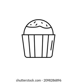 Muffins linear icon. Cupcakes with icing and sprinkles. Confectionery for party. Thin line customizable illustration. Contour symbol. Vector isolated outline drawing. Editable stroke.