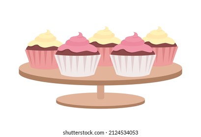 Muffins with whipped cream semi flat color vector object. Full sized item on white. Party fare. Delicious dessert simple cartoon style illustration for web graphic design and animation