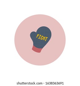 Muffle boxing glove fight Girl Women icon circle feminist bundle small illustration. Female inspiration graphic design typography element. Hand drawn sticker. Simple vector symbol.