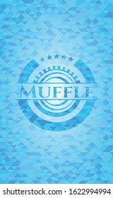 Muffle light blue emblem with triangle mosaic background
