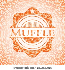 Emblema de mosaico de color naranja muffle con fondo 