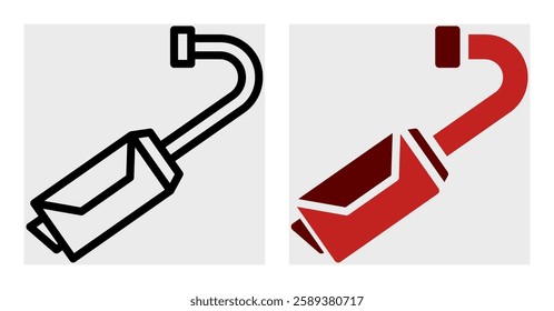 Muffler icon in outline and filled versions. Suitable for car repair branding, exhaust system ads, and vehicle maintenance graphics.