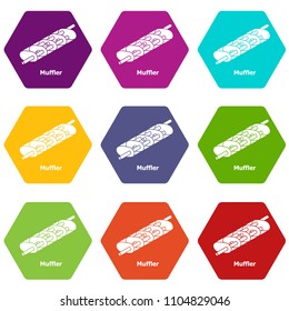 Muffler icons 9 set coloful isolated on white for web