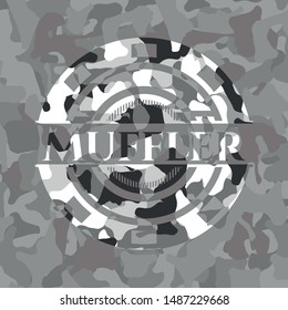 Muffler on grey camouflaged pattern