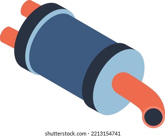 Muffler And Tailpipe Vector Icon Isometric Design, Motor Vehicle Service And Automobile Repair Shop Symbol, Lorry Part Sign, Automotive Technician Equipment Stock Illustration, Rear Exhaust System