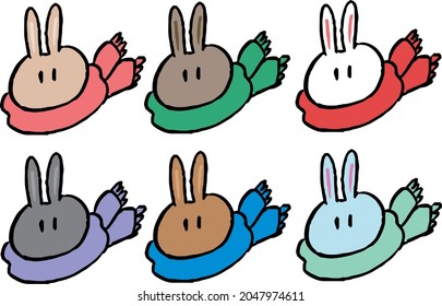 Muffler wearing rabbit illustration set