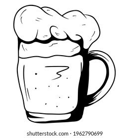 Mug with ale. Beer in a glass mug. Alcohol. Bar. Cartoon style. For design and decoration.