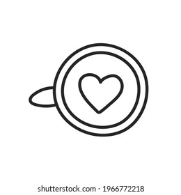 A mug of aromatic coffee heart for a good morning in the doodle style. The outline drawn by hand. Vector illustration, isolated elements on a white background. For printing and design