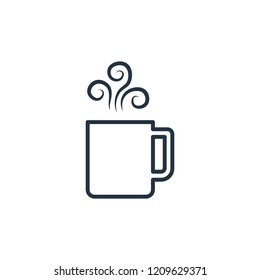 Mug with art steam isolated line icon on white background, coffee set, logo and sign