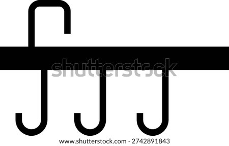 Mug Bar Rack Icon , Hanging Coffee Cup Holder Symbol, Wall Mounted Kitchen Storage Sign, Caffe Shelf Graphic, Minimal Clipart, wall shelf, hanging hook, mug rack, cupboard door, drying sink edge,
