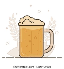Mug of barley beer. Vector illustration in flat style