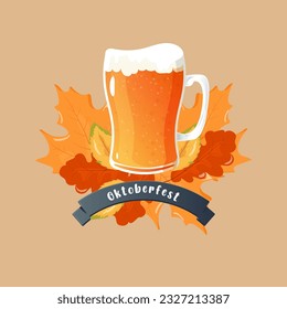 a mug of beer against a backdrop of leaves Oktoberfest