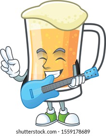 Mug of beer alcohol in with guitar cartoon