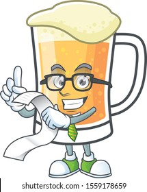 Mug of beer alcohol in holding bill cartoon