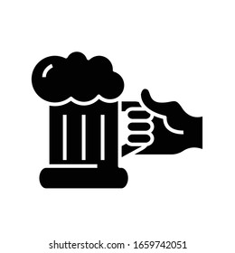 Mug of beer black icon, concept illustration, vector flat symbol, glyph sign.