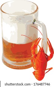 Mug with a beer and boiled crawfish (vector)