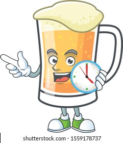 Mug of beer in a with bring clock character