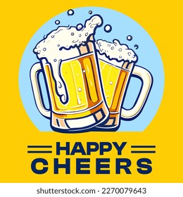a mug of beer with bubbles coming out of it, a digital rendering, process art, cartoon style illustration, beer logo, badge