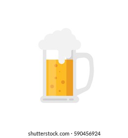 Mug of beer with bubbles, beer glass vector flat illustration