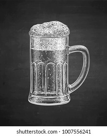 Mug of beer. Chalk sketch on blackboard background. Hand drawn vector illustration. Retro style.