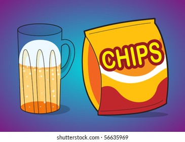 mug of beer & chips