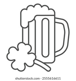 Mug of beer with clover isometric icon, saint Patrick day concept. Vector graphics. Beer pint glass with leaf sign on white background, outline style icon for mobile or web design