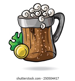 mug of beer with clover and money. vector