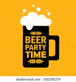 Mug with beer and english text, hand drawn illustration. Colorful backdrop vector. Beer party time, poster design. Decorative wallpaper, good for printing. Background with beverage