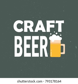 Mug with beer and english text, hand drawn illustration. Colorful backdrop vector. Craft beer, poster design. Decorative wallpaper, good for printing