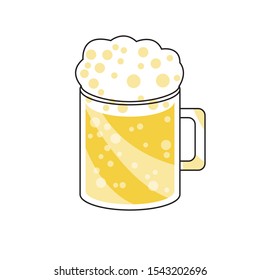 Mug of beer. Beer with foam and bubbles. Flat style. Vector icon isolated on white.