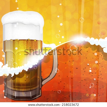 Mug of beer with foam and bubbles. Oktoberfest abstract background