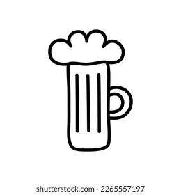 Mug of beer with foam. Doodle. Isolated element on a white background.