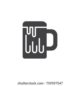 Mug of beer with foam icon vector, filled flat sign, solid pictogram isolated on white. lager glass symbol, logo illustration