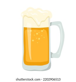 Mug of beer with foam isolated on white. Hand drawn sketch of beverage in glass in doodle style. Vector element for restaurant menu, pub, bar, Oktoberfest design, craft brewery, brewing.