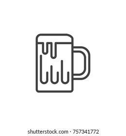 Mug of beer with foam line icon, outline vector sign, linear style pictogram isolated on white. lager glass symbol, logo illustration. Editable stroke