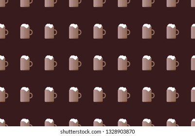 Mug with beer and foam on brown background. background, wallpaper.seamless pattern 