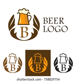 Mug of Beer with foam - Set of Vector Emblems for Bar or Brewery