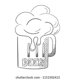 Mug with beer and foam. Vector