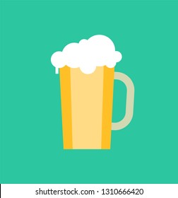 Mug of beer with froth vector isolated icon. Cold refreshing drink in glass container, breweri product with foam, oktoberfest symbol with bubbles